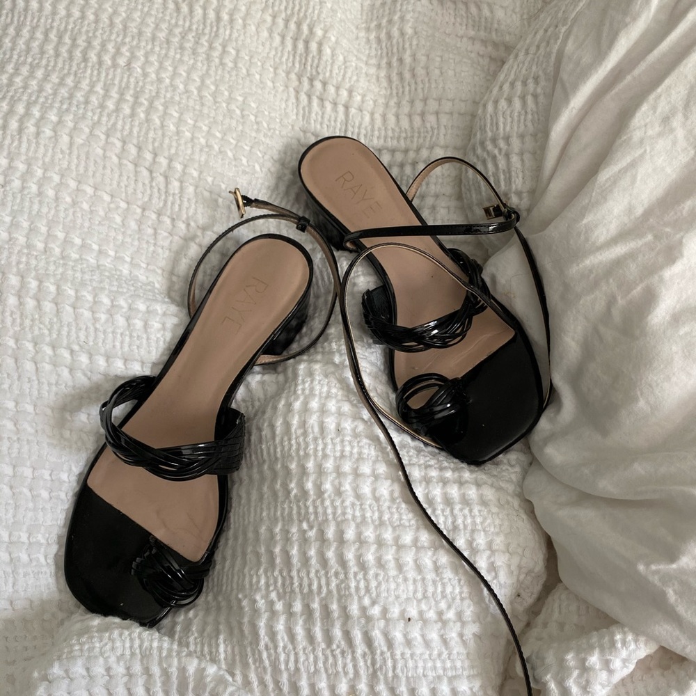 Raye black ankle wrap 1 inch heels